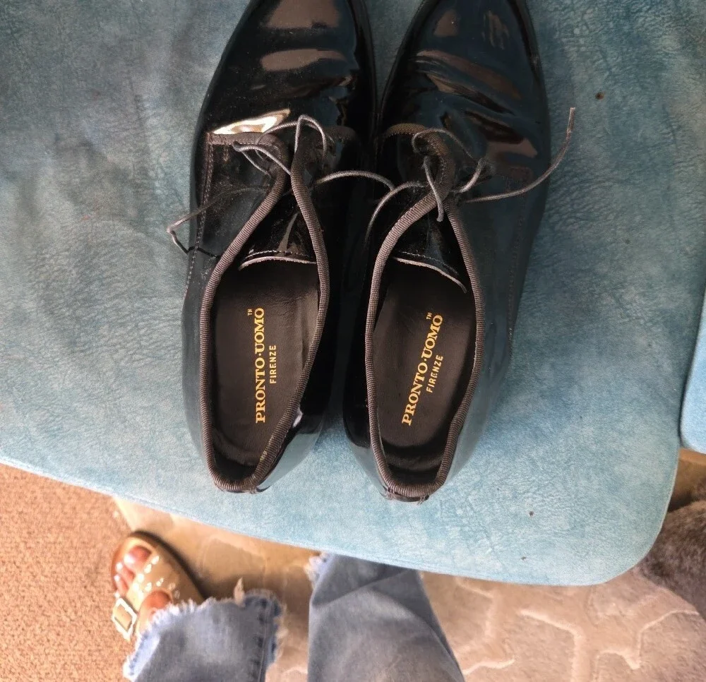 Pronto Uomo Men's Black Patent Lace-Up Oxfords Sz 10 1/2